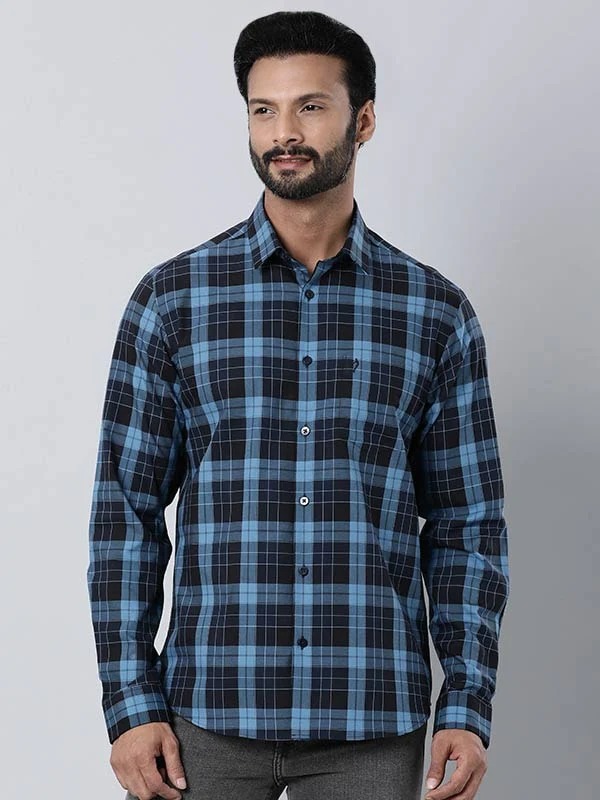 Indian Terrain Men Checkered Blue Shirt